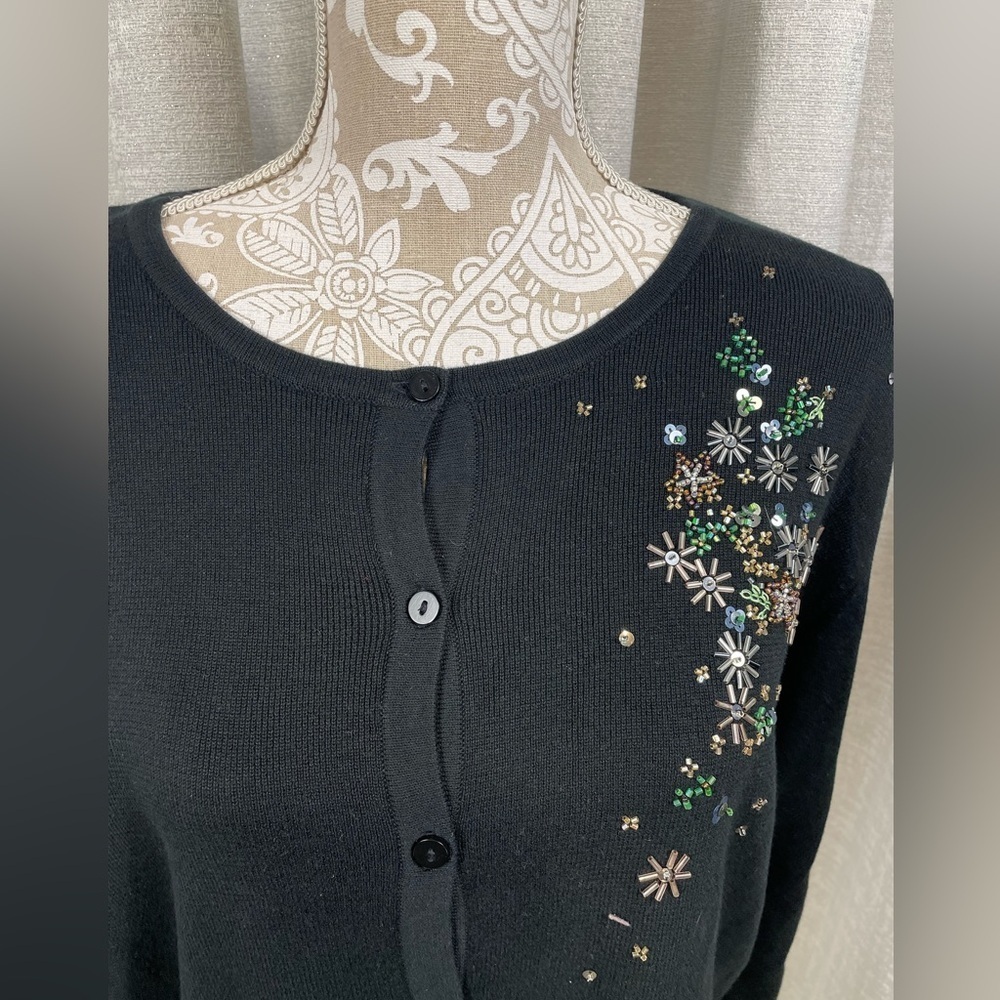 Karen Lessly Black Embellished Beaded Cardigan Sweater Women’s Plus 1 - Picture 4 of 5